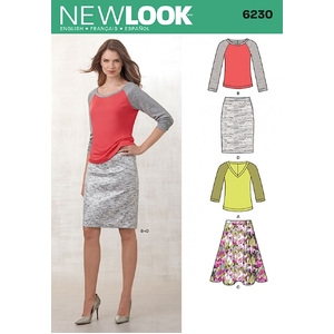 New Look Sewing Pattern 6230 Misses Knit Top and Full or Pencil Skirt