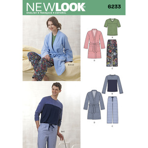 New Look Sewing Pattern 6233 Unisex Pants, Robe and Knit Tops