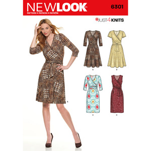 New Look Sewing Pattern 6301 Misses&#39; Mock Wrap Knit Dress