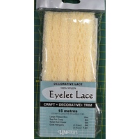 Uni Trim CREAM Eyelet Lace 30mm x 15m, Insertion Lace Knitting Lace, 100% Nylon