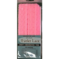 Uni Trim PINK Eyelet Lace 30mm x 15m, Insertion Lace Knitting Lace, 100% Nylon
