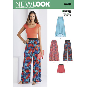 New Look Sewing Pattern 6381 Misses&#39; Knit Skirts and Pants or Shorts