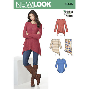 New Look Sewing Pattern 6415 Misses&#39; Knit Tunics