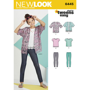 New Look Sewing Pattern 6445 Easy Girl&#39;s Kimono, Knit Top and Leggings