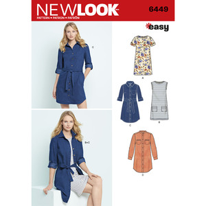 New Look Sewing Pattern 6449 Misses&#39; Easy Shirt Dress and Knit Dress