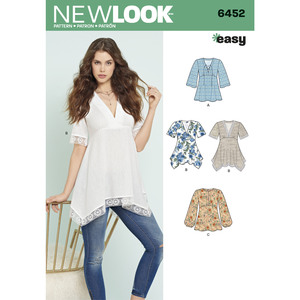New Look Sewing Pattern 6452 Misses&#39; Tops with Bodice and Hemline Variations