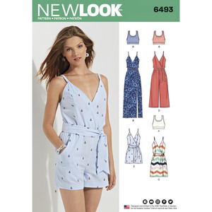 New Look Pattern 6493 Misses&#39; Jumpsuit and Dress in Two Lengths with Bralette