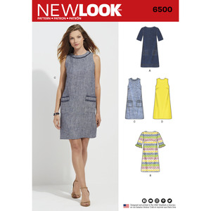 New Look Pattern 6500 Misses&#39; Dress with Neckline, Sleeve, and Pocket Variations