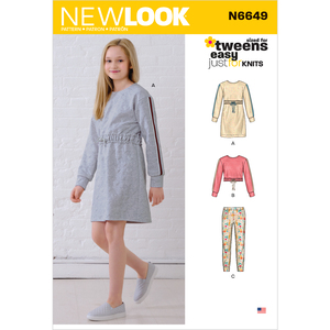 New Look Sewing Pattern N6649 Girls&#39; Knit Dress, Top, Joggers