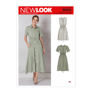 New Look Sewing Pattern N6651 Misses&#39; Button Front Dress With Elastic Waist