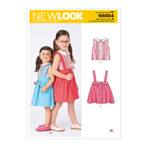 New Look Sewing Pattern N6664 Toddlers&#39; &amp; Children&#39;s Skirts With Shoulder Straps &amp; Peter Pan Blouse