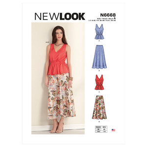 New Look Sewing Pattern N6668 Misses&#39; Pull-Over V-Neck Sleeveless Top With Elastic Waist &amp; Skirt