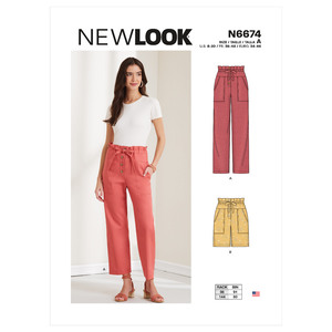 New Look Sewing Pattern N6674 Misses&#39; Button Front Paperbag Pants or Shorts