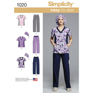 Women's and Plus Size Scrubs Simplicity Sewing Pattern 1020