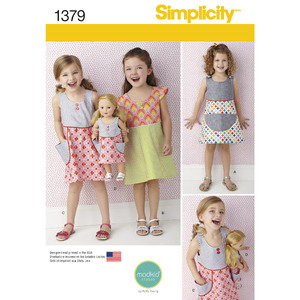 Child&#39;s Dress and Dress for 18&quot; Doll Simplicity Sewing Pattern 1379