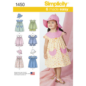 Toddlers&#39; Dress, Top, Panties and Hat Simplicity Sewing Pattern 1450