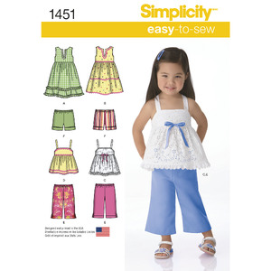Toddlers&#39; Dresses, Top, Cropped Trousers and Shorts Simplicity Sewing Pattern 1451