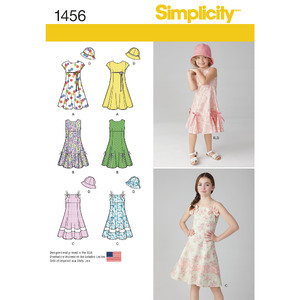 Child&#39;s and Girls&#39; Dress with Bodice Variations and Hat Simplicity Sewing Pattern 1456