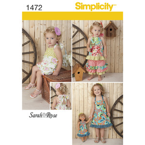 Toddlers&#39; Romper, Dress, Top, Trousers &amp; 18&quot; Doll Dress Simplicity Sewing Pattern 1472