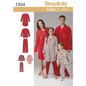 Child&#39;s, Teens&#39; and Adults&#39; Loungewear Simplicity Sewing Pattern 1504
