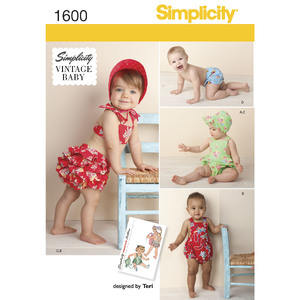 Babies&#39; Vintage Romper Set Simplicity Sewing Pattern 1600
