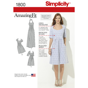 Women&#39;s &amp; Plus Size Amazing Fit Dresses Simplicity Sewing Pattern 1800