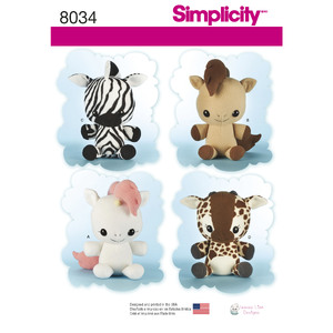 Animal Stuffies Simplicity Sewing Pattern 8034