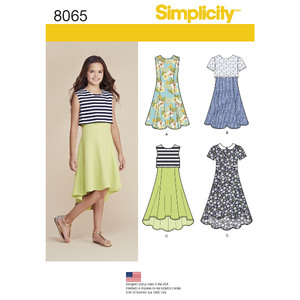 Girls&#39; and Girls&#39; Plus Dress or Popover Dress Simplicity Sewing Pattern 8065