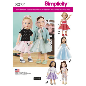 Vintage Inspired 18&quot; Doll Clothes Simplicity Sewing Pattern 8072