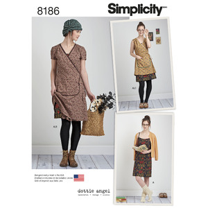 Pattern 8186 Women&#39;s Dottie Angel Frock: Wrap &amp; Slip Dress Simplicity Sewing Pattern 8186