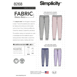 Simplicity Pattern 8268 Child&#39;s, Teen&#39;s and Adult&#39;s Slim Fit Knit Jogger Simplicity Sewing Pattern 8268