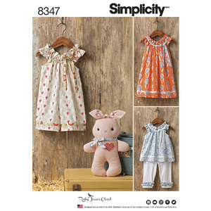 Simplicity Pattern 8347 Toddlers&#39; dress, top and knit capris, and stuffed bunny Simplicity Sewing Pattern 8347