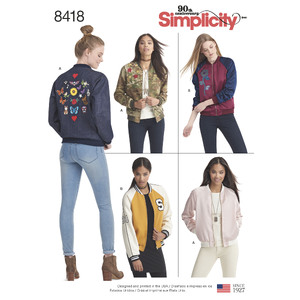 Pattern 8418 Women&#39;s Lined Bomber Jacket with Fabric &amp; Trim Variations Simplicity Sewing Pattern 8418