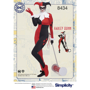 Pattern 8434 Women&#39;s Knit DC Bombshell Harley Quinn Costume Simplicity Sewing Pattern 8434