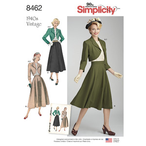 Pattern 8462 Women&#39;s Vintage Blouse, Skirt and Lined Bolero Simplicity Sewing Pattern 8462