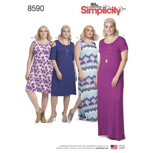 Pattern 8590 Women&#39;s Knit Dresses Simplicity Sewing Pattern 8590