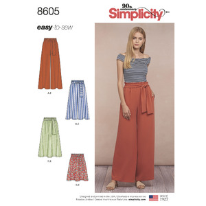 Pattern 8605 Women&#39;s Pull on Skirt and Pants Simplicity Sewing Pattern 8605
