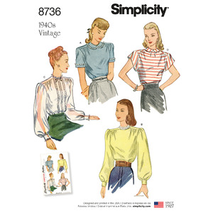 Pattern 8736 Women&#39;s Vintage Blouses Simplicity Sewing Pattern 8736
