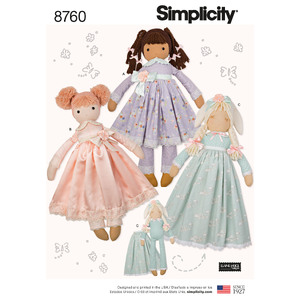 Pattern 8760 Stuffed Dolls Simplicity Sewing Pattern 8760