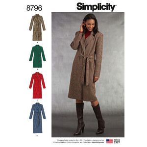 Pattern 8796 Misses/ Petite Lined Coat Simplicity Sewing Pattern 8796
