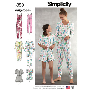 Girls / Misses Knit Jumpsuit Romper Sizes XS-XL Simplicity Sewing Pattern 8801