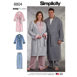 Women&#39;s &amp; Men&#39;s Robe &amp; Pants Sizes S-M-L Simplicity Sewing Pattern 8804