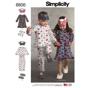 Child Dress, Top, Pants, Eye Mask &amp; Slippers Sizes 3-8 Simplicity Sewing Pattern 8806