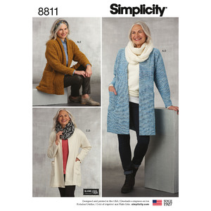 Misses&#39; Knit Sweater, Scarf &amp; Headband Sizes XS-XL Simplicity Sewing Pattern 8811