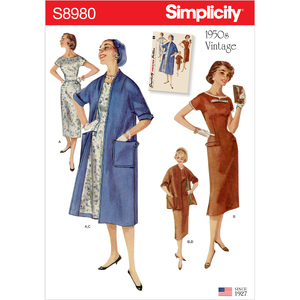Misses&#39; Vintage Dresses &amp; Lined Coats Sizes 6-14 Simplicity Sewing Pattern 8980