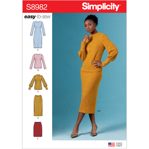 Misses&#39; Knit Two Piece Sweater Dress, Tops, Skirts sizes 14-22 Simplicity Sewing Pattern 8982