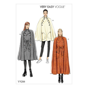 Vogue Sewing Pattern Misses' Cape with Stand Collar, Pockets, and Belt 9288y (Sizes XS-S-M)