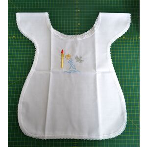 Baptisimal Bib with Embroidered Candle-Dove-Shell, one size only