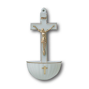 Plastic Water Font, Crucifix, 130mm x 67mm