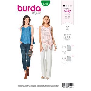 Burda Style Pattern 6201 Misses&#39; Tank Top - Flared Form - with Waistband and Tie Bands Burda Sewing Pattern 6201